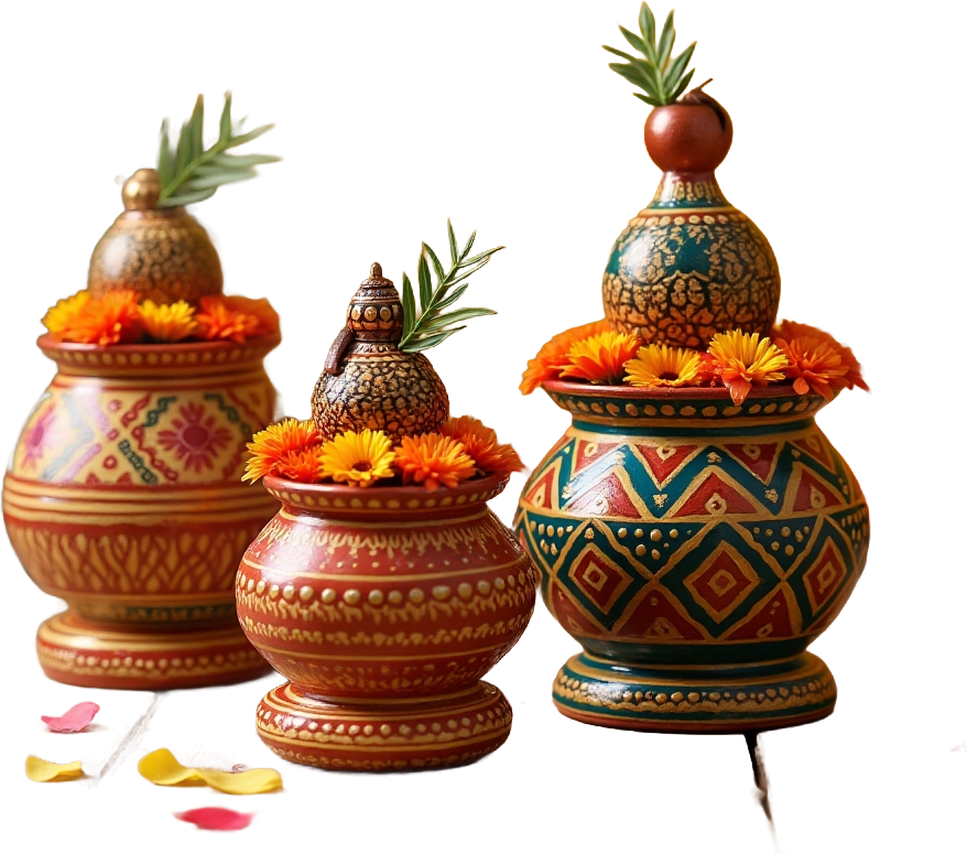 Traditional Decorative Clay Pots with Floral Arrangements